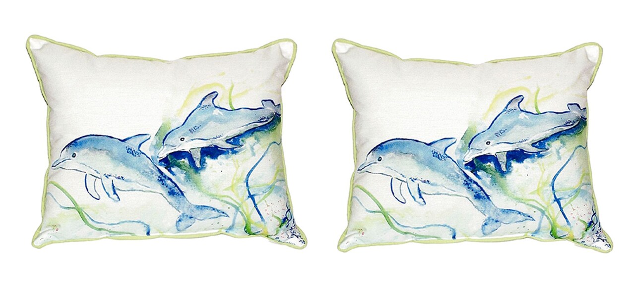 Pair of Betsy Drake Betsy’s Dolphins Small Indoor/Outdoor Pillows